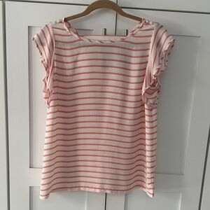 LOFT Pink and White Striped Short Sleeve Top